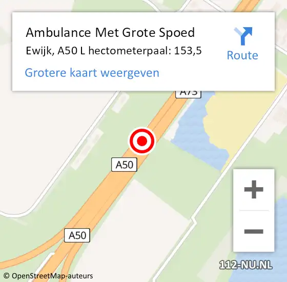 Locatie op kaart van de 112 melding: Ambulance Met Grote Spoed Naar Ewijk, A50 L hectometerpaal: 153,5 op 30 september 2014 20:21