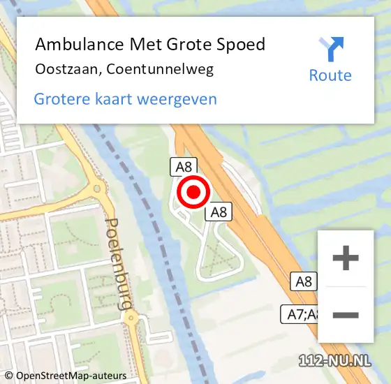 Locatie op kaart van de 112 melding: Ambulance Met Grote Spoed Naar Oostzaan, Coentunnelweg op 31 maart 2024 10:14