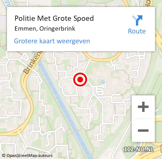 Locatie op kaart van de 112 melding: Politie Met Grote Spoed Naar Emmen, Oringerbrink op 31 maart 2024 10:15