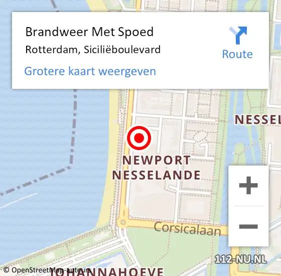 Locatie op kaart van de 112 melding: Brandweer Met Spoed Naar Rotterdam, Siciliëboulevard op 31 maart 2024 11:28