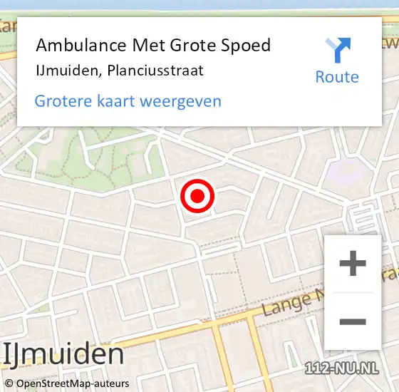 Locatie op kaart van de 112 melding: Ambulance Met Grote Spoed Naar IJmuiden, Planciusstraat op 31 maart 2024 11:57