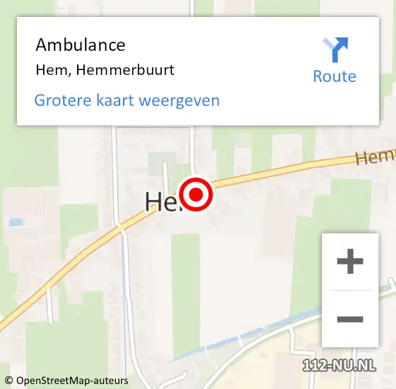 Locatie op kaart van de 112 melding: Ambulance Hem, Hemmerbuurt op 31 maart 2024 12:27