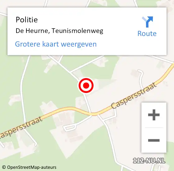 Locatie op kaart van de 112 melding: Politie De Heurne, Teunismolenweg op 31 maart 2024 12:46