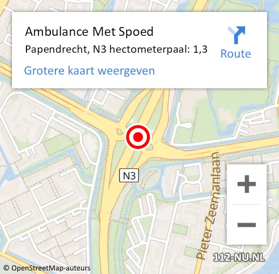 Locatie op kaart van de 112 melding: Ambulance Met Spoed Naar Papendrecht, N3 hectometerpaal: 1,3 op 31 maart 2024 12:57