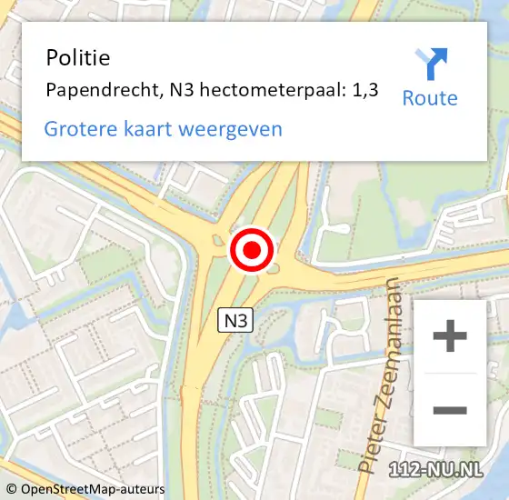 Locatie op kaart van de 112 melding: Politie Papendrecht, N3 hectometerpaal: 1,3 op 31 maart 2024 12:59