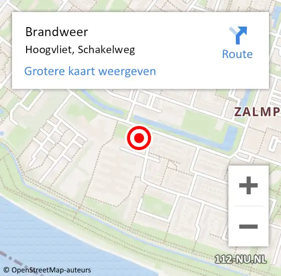 Locatie op kaart van de 112 melding: Brandweer Hoogvliet, Schakelweg op 31 maart 2024 13:51