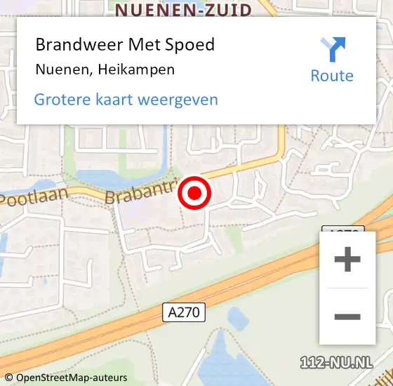 Locatie op kaart van de 112 melding: Brandweer Met Spoed Naar Nuenen, Heikampen op 31 maart 2024 14:05