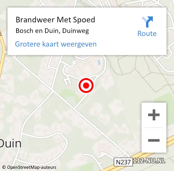 Locatie op kaart van de 112 melding: Brandweer Met Spoed Naar Bosch en Duin, Duinweg op 31 maart 2024 15:00