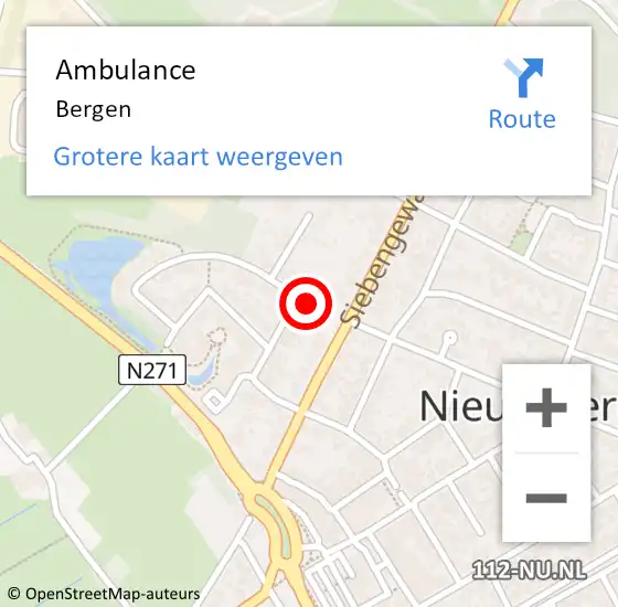Locatie op kaart van de 112 melding: Ambulance Bergen op 31 maart 2024 15:06