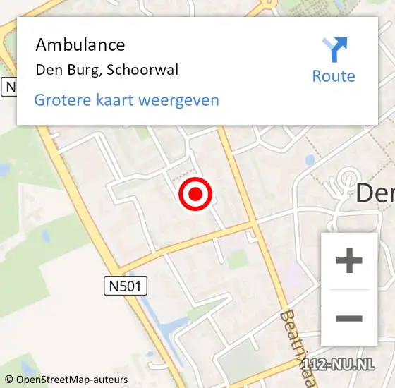 Locatie op kaart van de 112 melding: Ambulance Den Burg, Schoorwal op 31 maart 2024 16:17