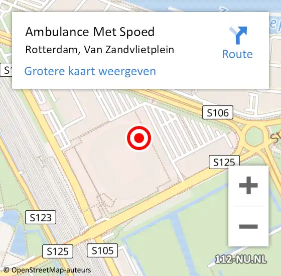 Locatie op kaart van de 112 melding: Ambulance Met Spoed Naar Rotterdam, Van Zandvlietplein op 31 maart 2024 16:50
