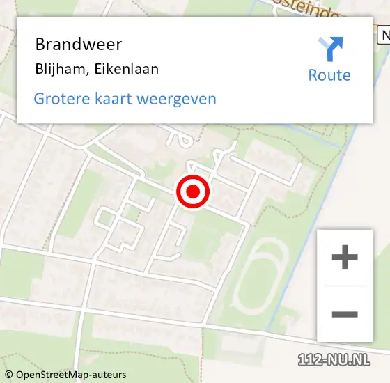 Locatie op kaart van de 112 melding: Brandweer Blijham, Eikenlaan op 31 maart 2024 18:01