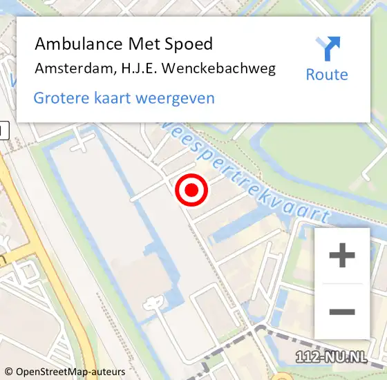 Locatie op kaart van de 112 melding: Ambulance Met Spoed Naar Amsterdam, H.J.E. Wenckebachweg op 31 maart 2024 19:04