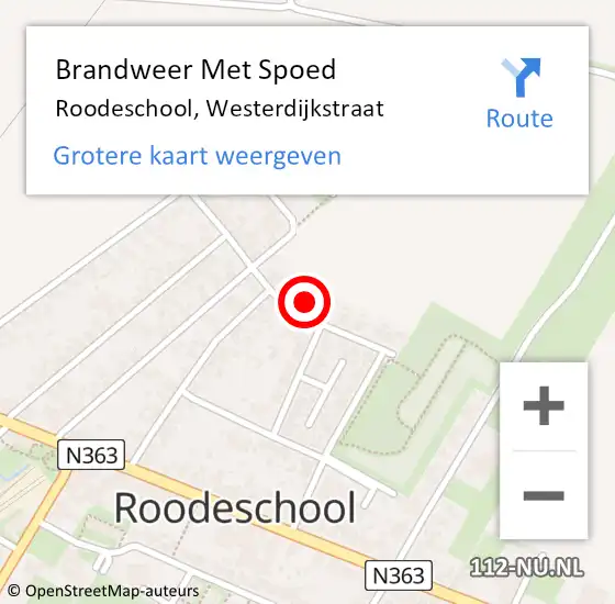 Locatie op kaart van de 112 melding: Brandweer Met Spoed Naar Roodeschool, Westerdijkstraat op 31 maart 2024 19:14