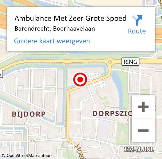 Locatie op kaart van de 112 melding: Ambulance Met Zeer Grote Spoed Naar Barendrecht, Boerhaavelaan op 31 maart 2024 19:45