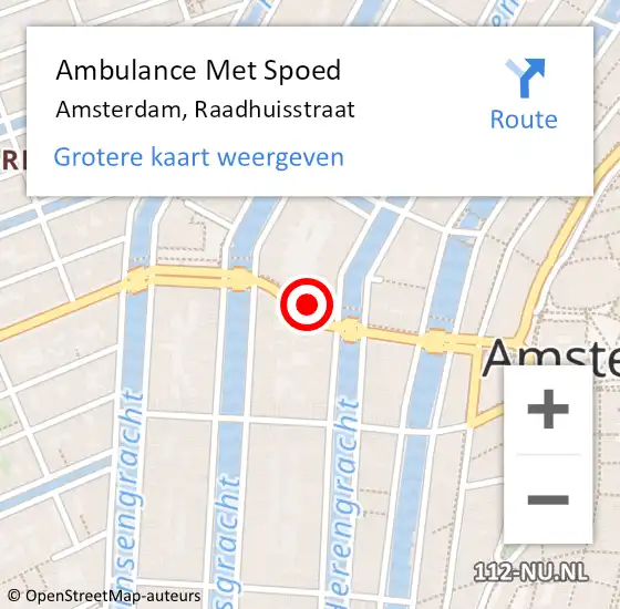Locatie op kaart van de 112 melding: Ambulance Met Spoed Naar Amsterdam, Raadhuisstraat op 31 maart 2024 20:02
