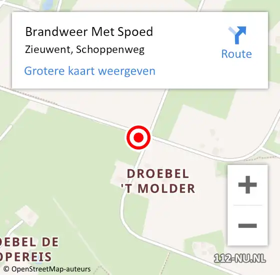 Locatie op kaart van de 112 melding: Brandweer Met Spoed Naar Zieuwent, Schoppenweg op 31 maart 2024 21:01
