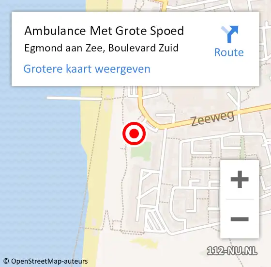 Locatie op kaart van de 112 melding: Ambulance Met Grote Spoed Naar Egmond aan Zee, Boulevard Zuid op 31 maart 2024 21:21