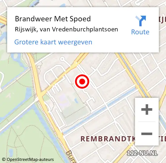 Locatie op kaart van de 112 melding: Brandweer Met Spoed Naar Rijswijk, van Vredenburchplantsoen op 31 maart 2024 23:35