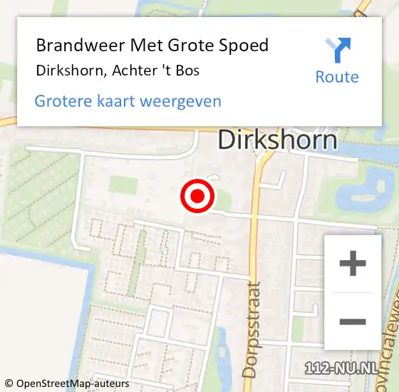 Locatie op kaart van de 112 melding: Brandweer Met Grote Spoed Naar Dirkshorn, Achter 't Bos op 31 maart 2024 23:39