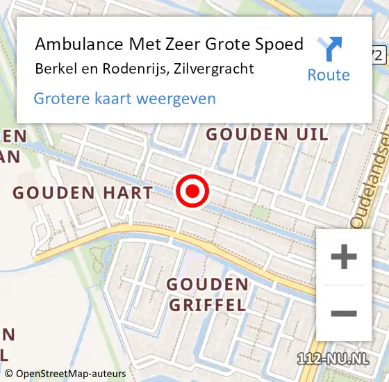 Locatie op kaart van de 112 melding: Ambulance Met Zeer Grote Spoed Naar Berkel en Rodenrijs, Zilvergracht op 1 april 2024 00:17