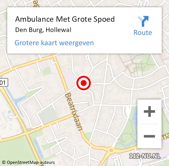 Locatie op kaart van de 112 melding: Ambulance Met Grote Spoed Naar Den Burg, Hollewal op 1 april 2024 01:52