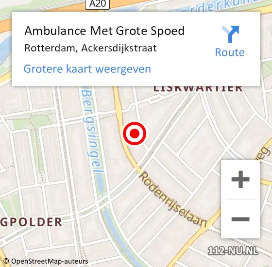 Locatie op kaart van de 112 melding: Ambulance Met Grote Spoed Naar Rotterdam, Ackersdijkstraat op 1 april 2024 08:57