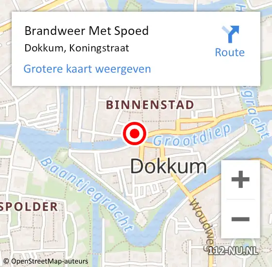 Locatie op kaart van de 112 melding: Brandweer Met Spoed Naar Dokkum, Koningstraat op 1 april 2024 08:59