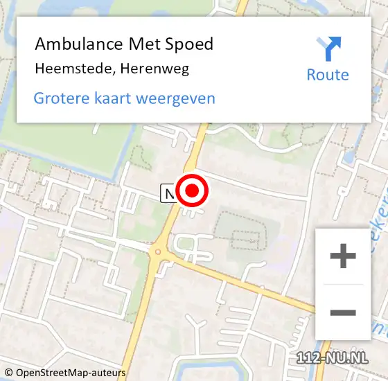 Locatie op kaart van de 112 melding: Ambulance Met Spoed Naar Heemstede, Herenweg op 1 april 2024 09:46