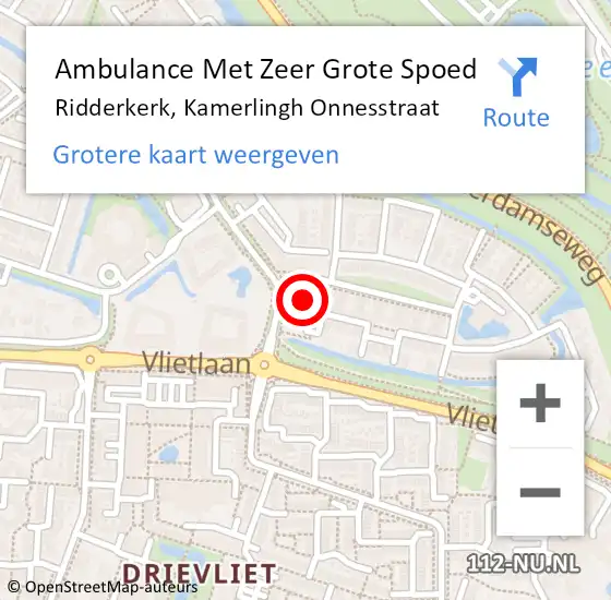 Locatie op kaart van de 112 melding: Ambulance Met Zeer Grote Spoed Naar Ridderkerk, Kamerlingh Onnesstraat op 1 april 2024 10:09