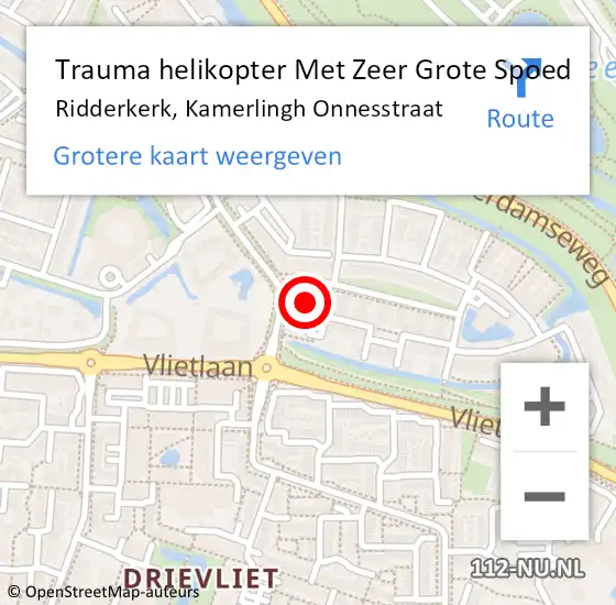 Locatie op kaart van de 112 melding: Trauma helikopter Met Zeer Grote Spoed Naar Ridderkerk, Kamerlingh Onnesstraat op 1 april 2024 10:11
