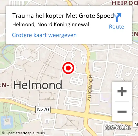 Locatie op kaart van de 112 melding: Trauma helikopter Met Grote Spoed Naar Helmond, Noord Koninginnewal op 1 april 2024 10:22