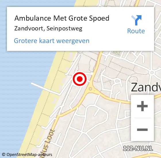 Locatie op kaart van de 112 melding: Ambulance Met Grote Spoed Naar Zandvoort, Seinpostweg op 1 april 2024 10:47