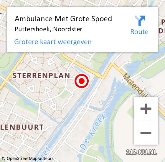 Locatie op kaart van de 112 melding: Ambulance Met Grote Spoed Naar Puttershoek, Noordster op 1 april 2024 11:12