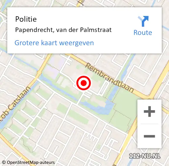 Locatie op kaart van de 112 melding: Politie Papendrecht, van der Palmstraat op 1 april 2024 12:51