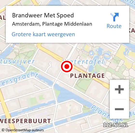 Locatie op kaart van de 112 melding: Brandweer Met Spoed Naar Amsterdam, Plantage Middenlaan op 1 april 2024 13:29