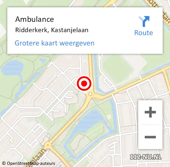 Locatie op kaart van de 112 melding: Ambulance Ridderkerk, Kastanjelaan op 1 april 2024 14:12