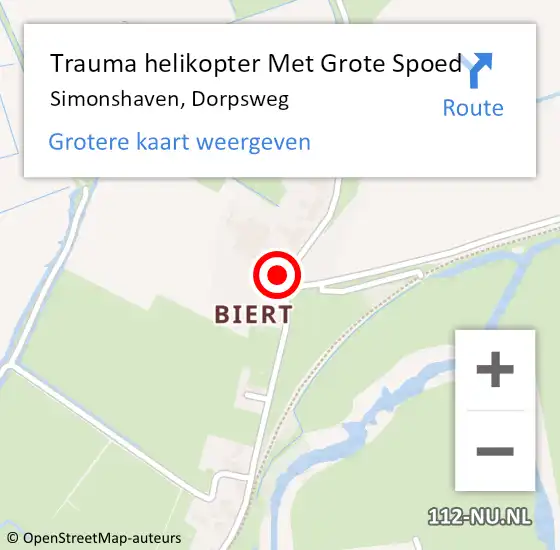 Locatie op kaart van de 112 melding: Trauma helikopter Met Grote Spoed Naar Simonshaven, Dorpsweg op 1 april 2024 15:00