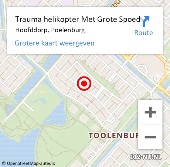Locatie op kaart van de 112 melding: Trauma helikopter Met Grote Spoed Naar Hoofddorp, Poelenburg op 1 april 2024 15:04