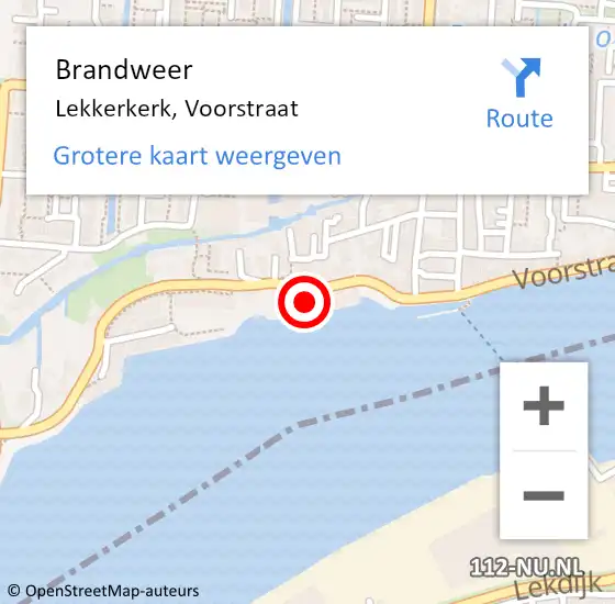 Locatie op kaart van de 112 melding: Brandweer Lekkerkerk, Voorstraat op 1 april 2024 15:56