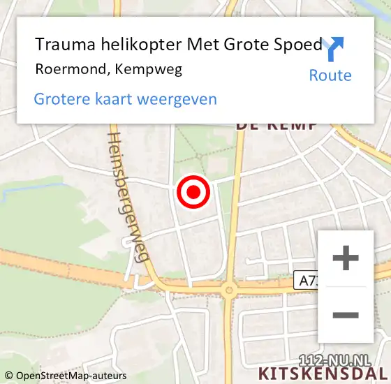 Locatie op kaart van de 112 melding: Trauma helikopter Met Grote Spoed Naar Roermond, Kempweg op 1 april 2024 16:34