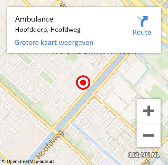 Locatie op kaart van de 112 melding: Ambulance Hoofddorp, Hoofdweg op 1 april 2024 17:09
