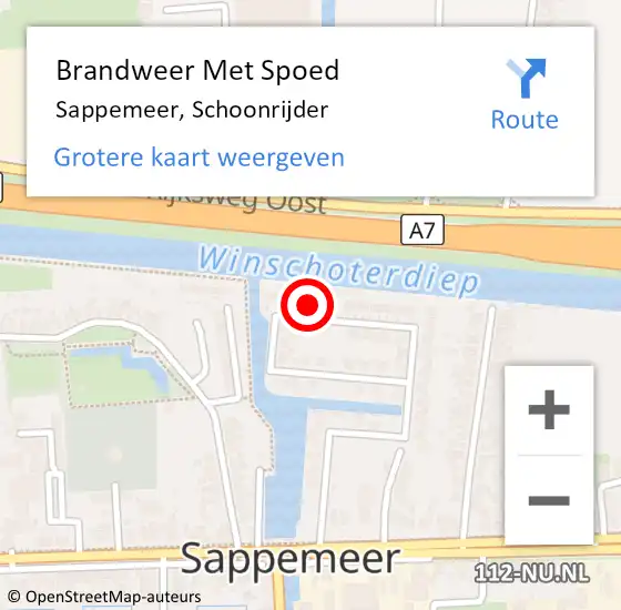 Locatie op kaart van de 112 melding: Brandweer Met Spoed Naar Sappemeer, Schoonrijder op 1 april 2024 17:51