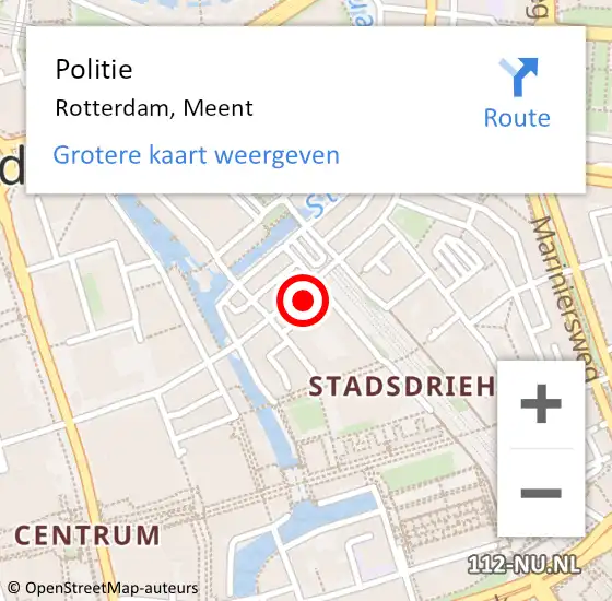 Locatie op kaart van de 112 melding: Politie Rotterdam, Meent op 1 april 2024 18:39