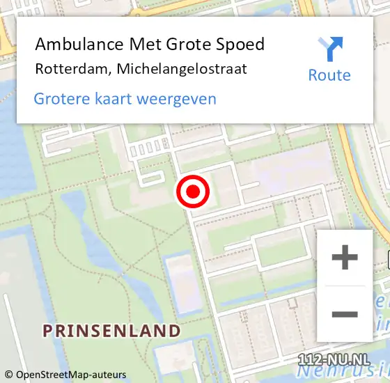 Locatie op kaart van de 112 melding: Ambulance Met Grote Spoed Naar Rotterdam, Michelangelostraat op 1 april 2024 18:45