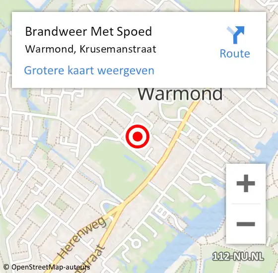 Locatie op kaart van de 112 melding: Brandweer Met Spoed Naar Warmond, Krusemanstraat op 1 april 2024 21:43