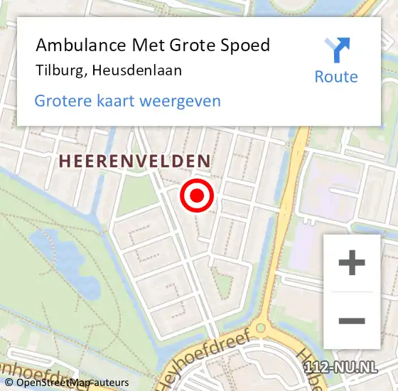 Locatie op kaart van de 112 melding: Ambulance Met Grote Spoed Naar Tilburg, Heusdenlaan op 1 oktober 2014 03:28