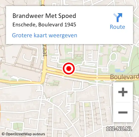 Locatie op kaart van de 112 melding: Brandweer Met Spoed Naar Enschede, Boulevard 1945 op 2 april 2024 01:49