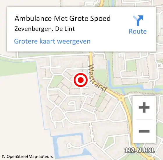 Locatie op kaart van de 112 melding: Ambulance Met Grote Spoed Naar Zevenbergen, De Lint op 1 oktober 2014 04:22