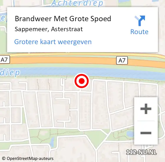 Locatie op kaart van de 112 melding: Brandweer Met Grote Spoed Naar Sappemeer, Asterstraat op 2 april 2024 05:16